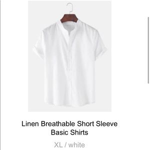 Mens white linen short sleeve button up